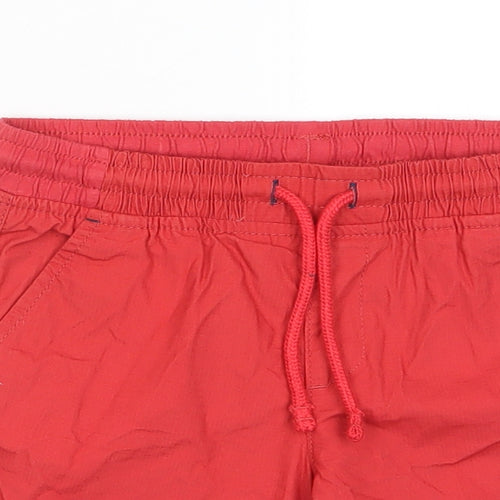 Marks and Spencer Boys Red Cotton Bermuda Shorts Size 6-7 Years Regular Drawstring - Pockets