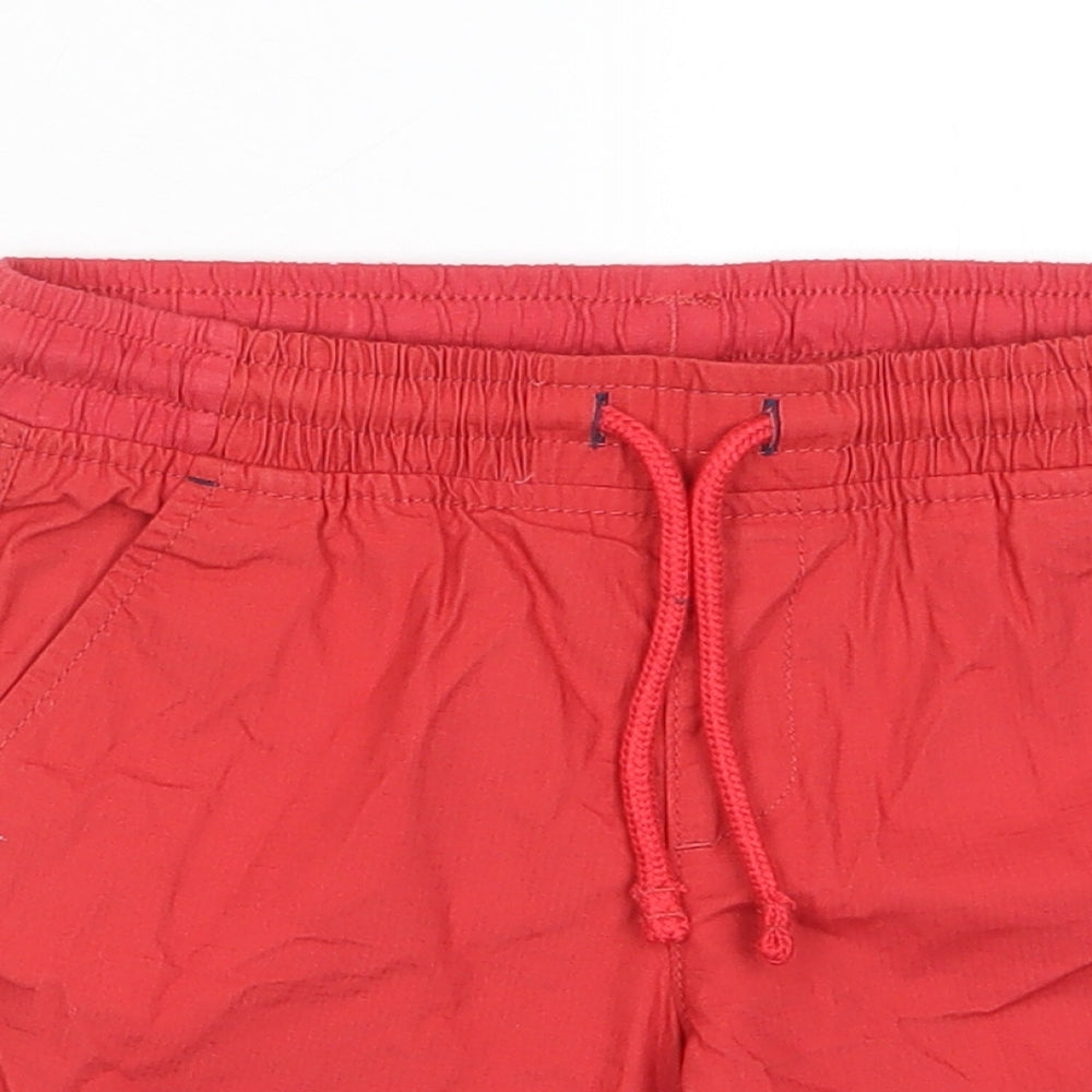 Marks and Spencer Boys Red Cotton Bermuda Shorts Size 6-7 Years Regular Drawstring - Pockets