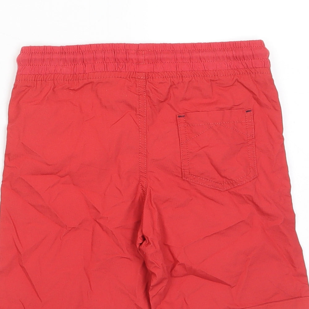 Marks and Spencer Boys Red Cotton Bermuda Shorts Size 6-7 Years Regular Drawstring - Pockets