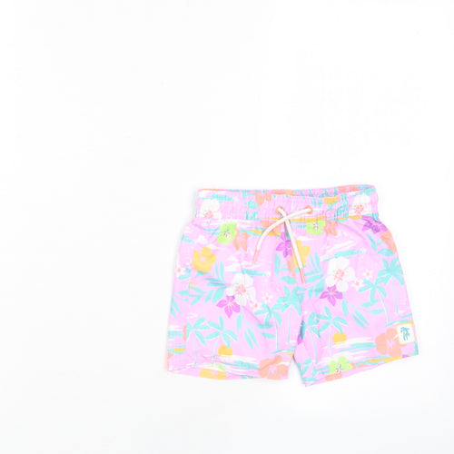 Marks and Spencer Girls Multicoloured Floral Polyester Cropped Trousers Size 12-18 Months Drawstring - Swim shorts