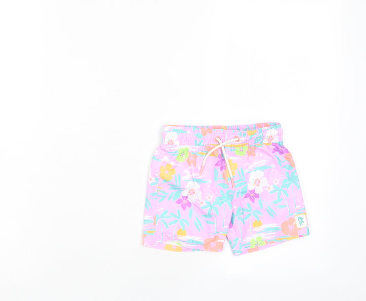 Marks and Spencer Girls Multicoloured Floral Polyester Cropped Trousers Size 12-18 Months Drawstring - Swim shorts