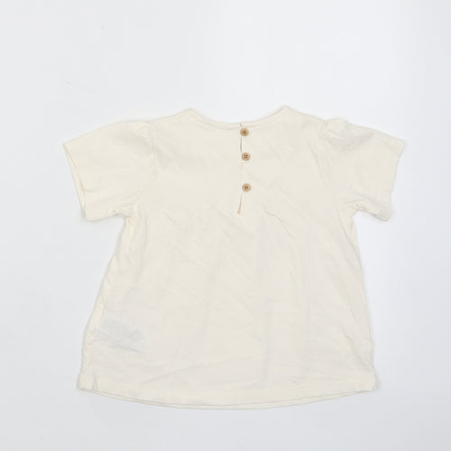 Marks and Spencer Girls Beige Cotton Basic T-Shirt Size 2-3 Years Crew Neck Button - Pleated