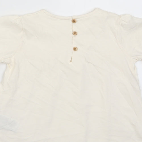 Marks and Spencer Girls Beige Cotton Basic T-Shirt Size 2-3 Years Crew Neck Button - Pleated