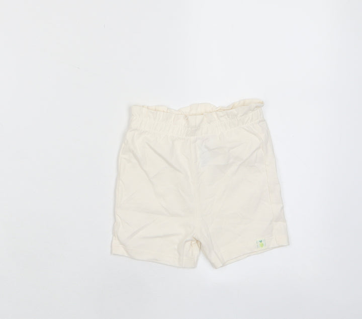 Marks and Spencer Girls White Cotton Cropped Trousers Size 12-18 Months Pullover - Embroidered