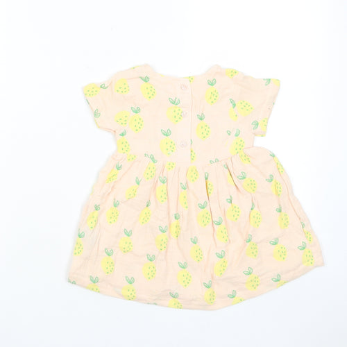 Marks and Spencer Girls Pink Cotton A-Line Size 3-6 Months Crew Neck Snap - Happy