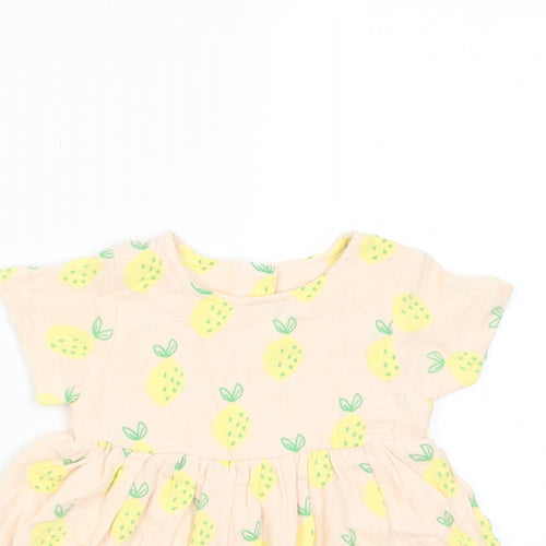 Marks and Spencer Girls Pink Cotton A-Line Size 3-6 Months Crew Neck Snap - Happy