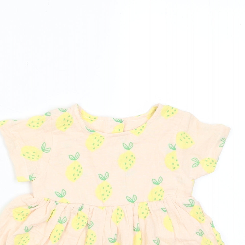 Marks and Spencer Girls Pink Cotton A-Line Size 3-6 Months Crew Neck Snap - Happy