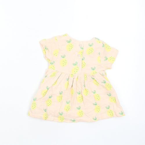 Marks and Spencer Girls Pink Geometric Cotton A-Line Size 0-3 Months Crew Neck Button - Lemon Print