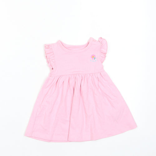 Marks and Spencer Girls Pink Cotton A-Line Size 3-6 Months Crew Neck Snap - Happy