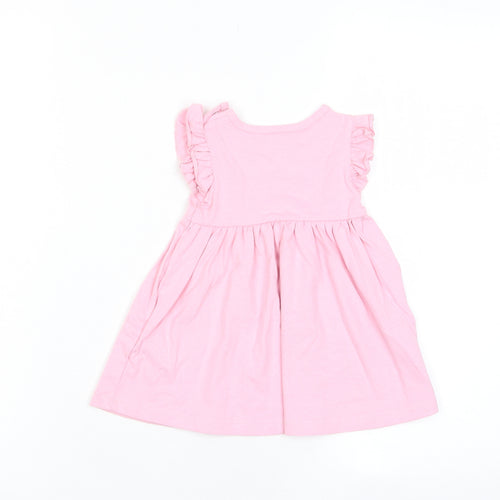 Marks and Spencer Girls Pink Cotton A-Line Size 3-6 Months Crew Neck Snap - Happy