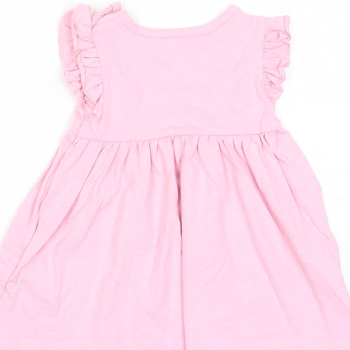 Marks and Spencer Girls Pink Cotton A-Line Size 3-6 Months Crew Neck Snap - Happy