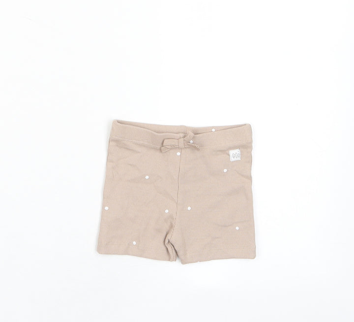 Marks and Spencer Girls Brown Polka Dot Cotton Cropped Trousers Size 3-6 Months Pullover - Embroidered