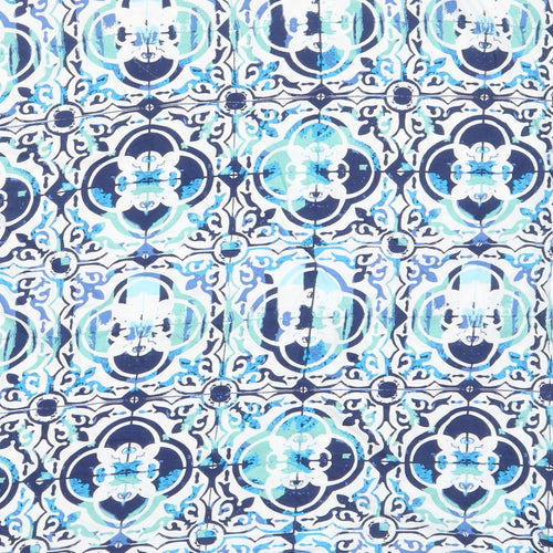 Marks and Spencer Womens Blue Geometric Cotton Basic T-Shirt Size 18 Boat Neck
