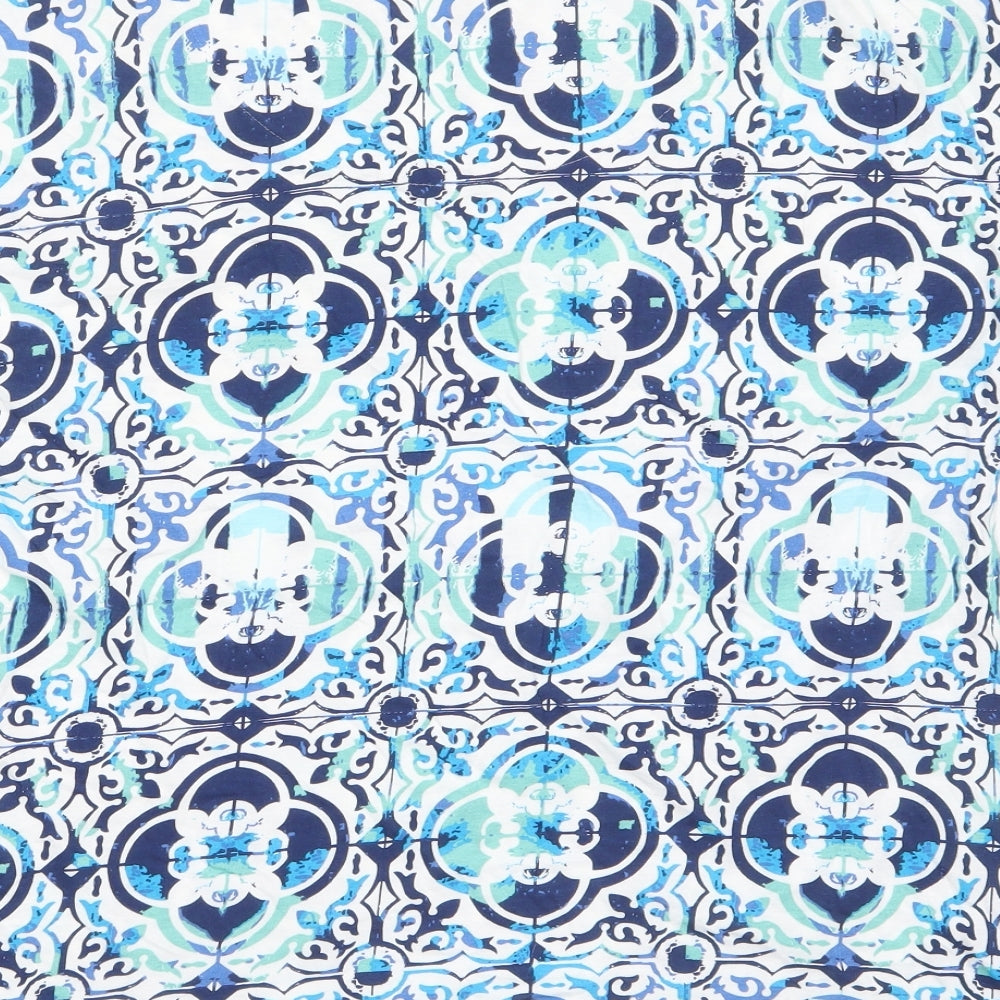 Marks and Spencer Womens Blue Geometric Cotton Basic T-Shirt Size 18 Boat Neck
