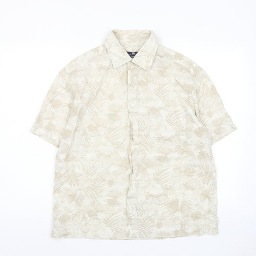 Blue Harbour Mens Beige Geometric Cotton Button-Up Size M Collared Button - Pocket