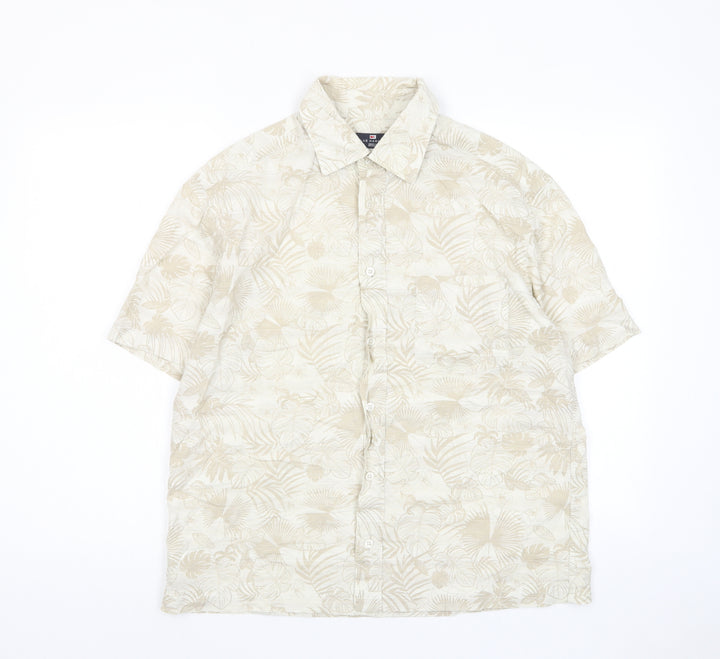 Blue Harbour Mens Beige Geometric Cotton Button-Up Size M Collared Button - Pocket
