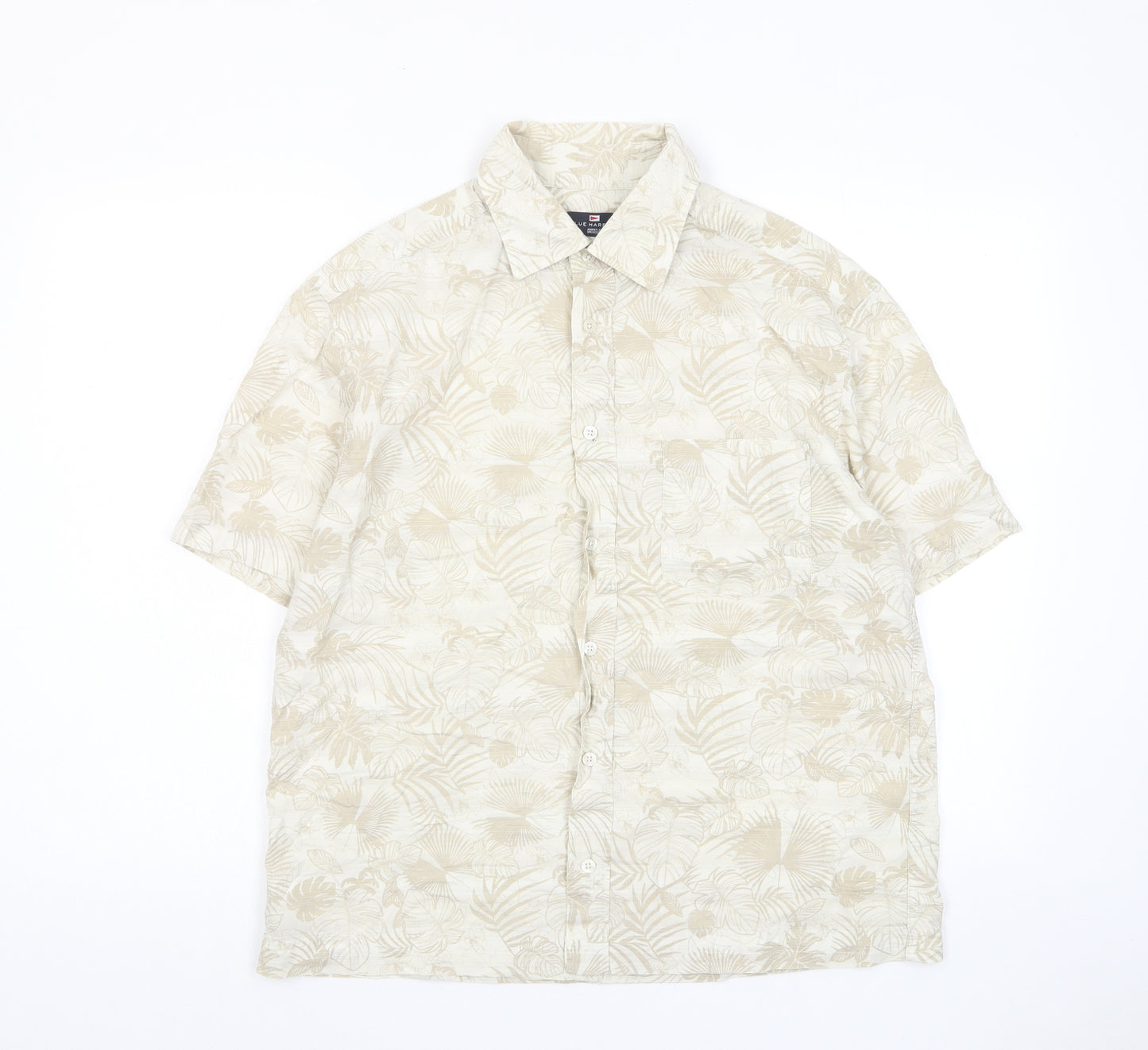 Blue Harbour Mens Beige Geometric Cotton Button-Up Size M Collared Button - Pocket