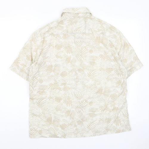 Blue Harbour Mens Beige Geometric Cotton Button-Up Size M Collared Button - Pocket