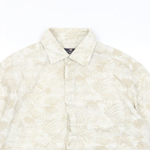 Blue Harbour Mens Beige Geometric Cotton Button-Up Size M Collared Button - Pocket