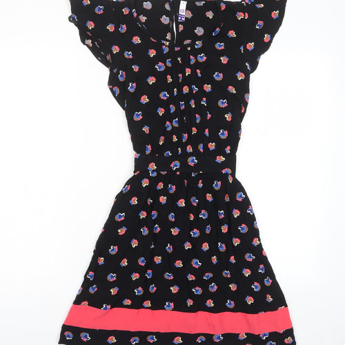 Henry Holland Womens Black Geometric Viscose A-Line Size 10 Crew Neck Button - Tie Back