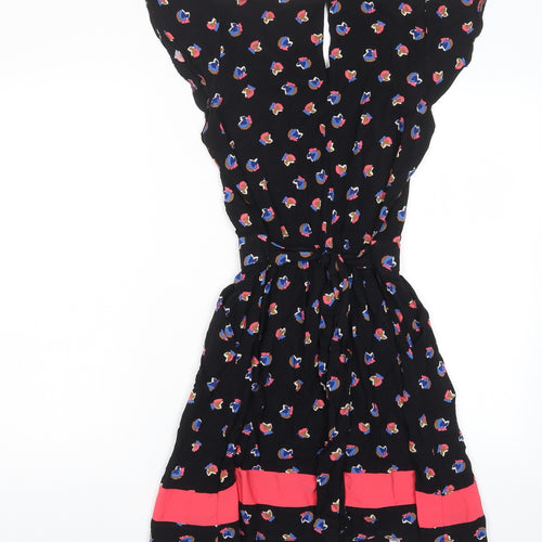 Henry Holland Womens Black Geometric Viscose A-Line Size 10 Crew Neck Button - Tie Back