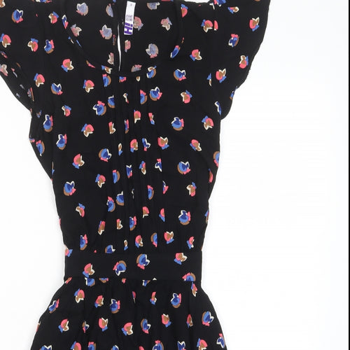Henry Holland Womens Black Geometric Viscose A-Line Size 10 Crew Neck Button - Tie Back