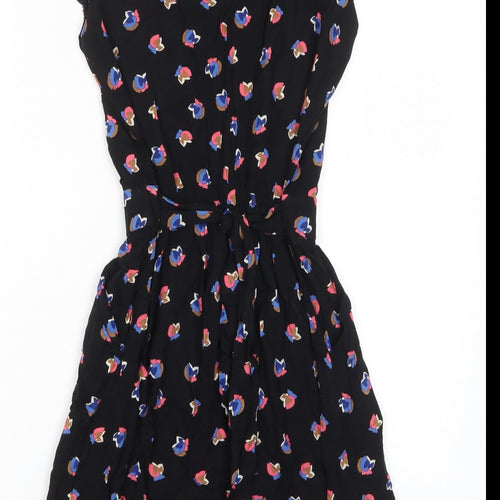 Henry Holland Womens Black Geometric Viscose A-Line Size 10 Crew Neck Button - Tie Back