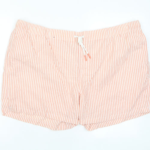 Marks and Spencer Mens Red Striped Cotton Bermuda Shorts Size 4XL L6 in Regular Drawstring - Pockets
