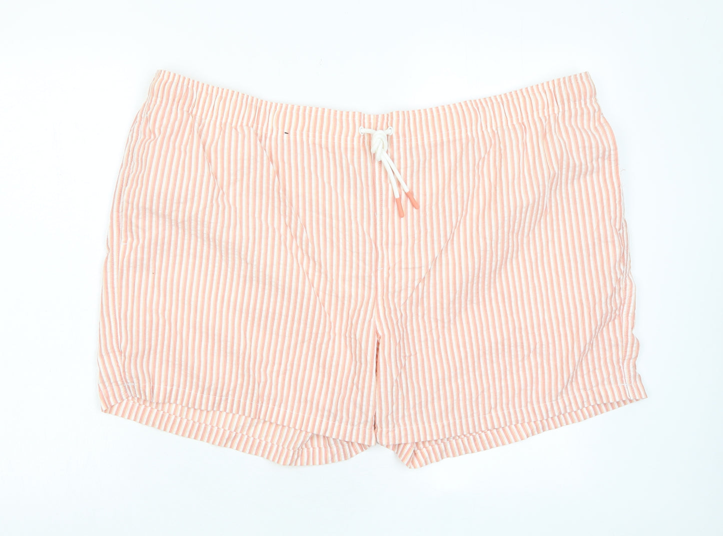 Marks and Spencer Mens Red Striped Cotton Bermuda Shorts Size 4XL L6 in Regular Drawstring - Pockets
