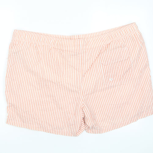 Marks and Spencer Mens Red Striped Cotton Bermuda Shorts Size 4XL L6 in Regular Drawstring - Pockets