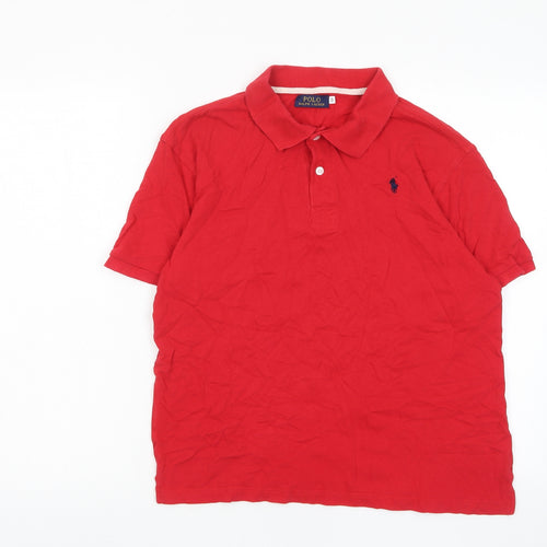 Ralph Lauren Boys Red Cotton Basic Polo Size M Collared Button - Logo