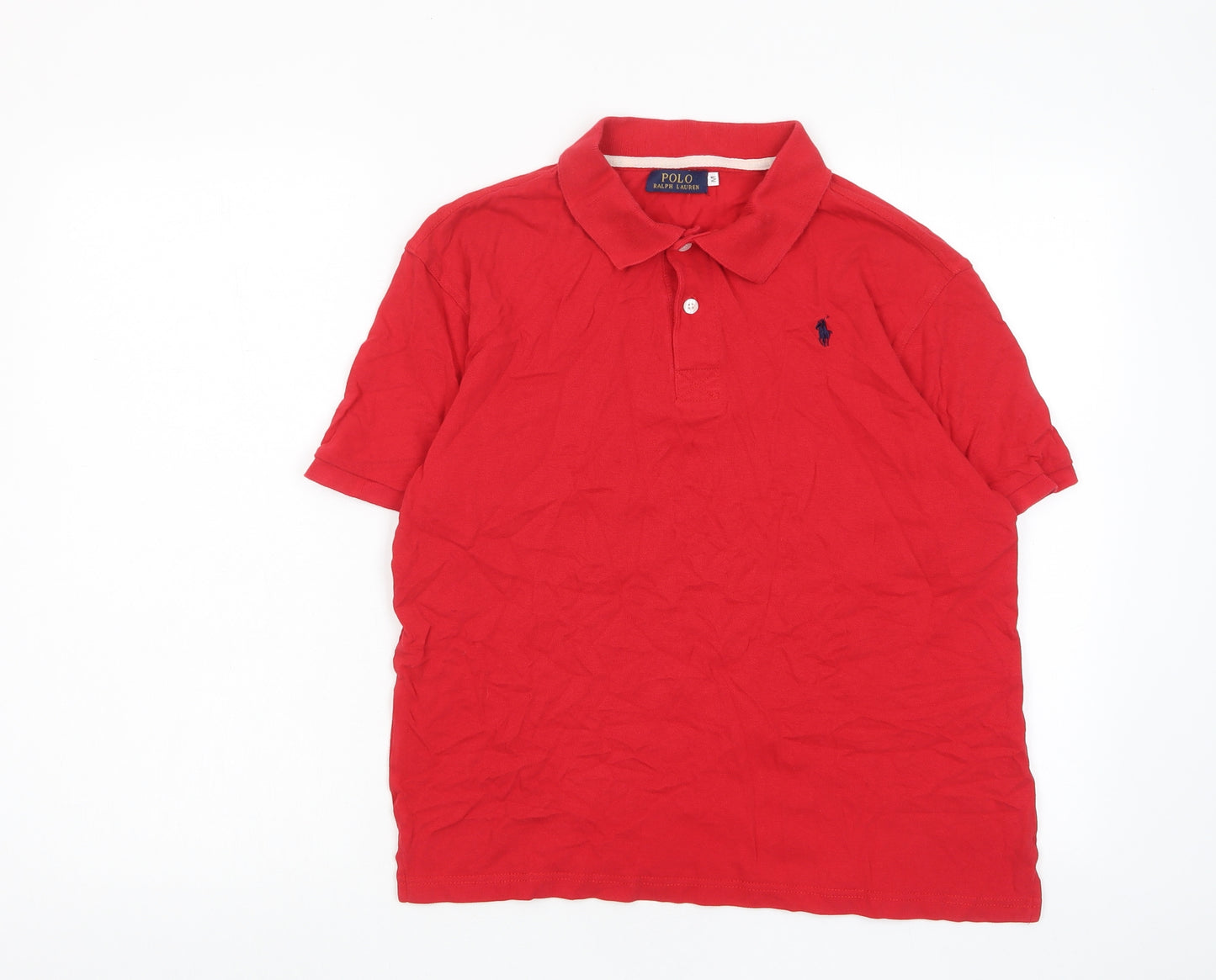 Ralph Lauren Boys Red Cotton Basic Polo Size M Collared Button - Logo