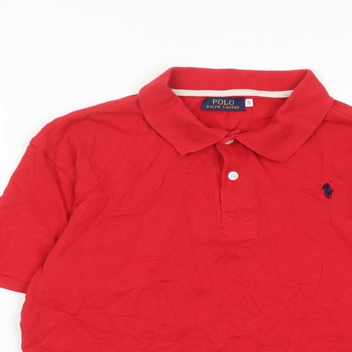 Ralph Lauren Boys Red Cotton Basic Polo Size M Collared Button - Logo