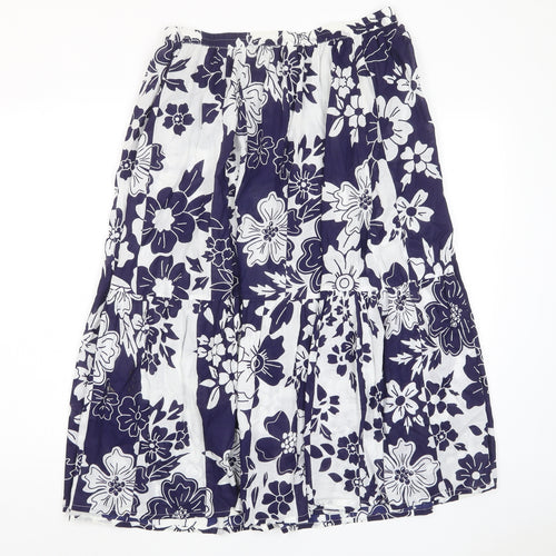 Joanna Hope Womens Blue Floral Cotton A-Line Skirt Size 16