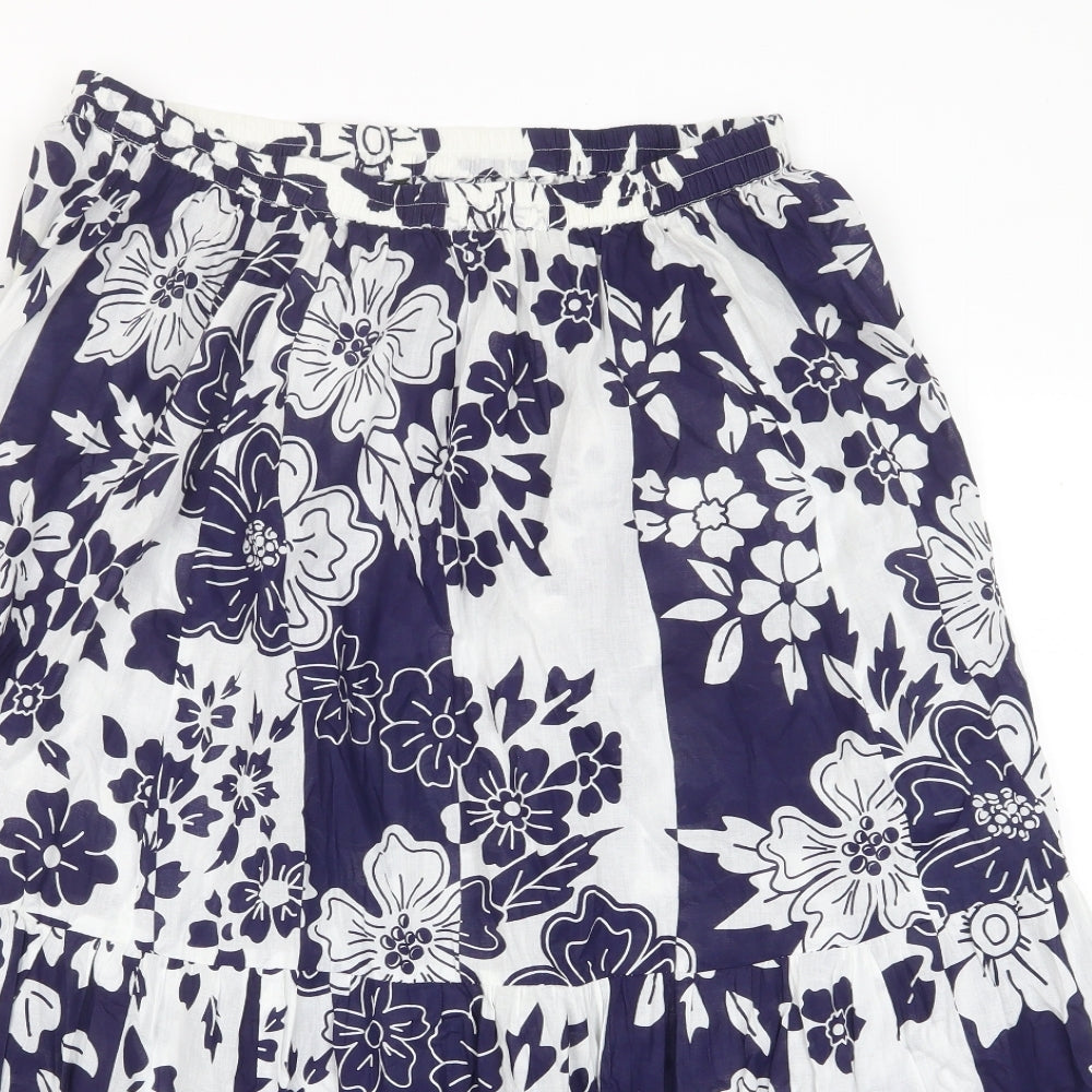Joanna Hope Womens Blue Floral Cotton A-Line Skirt Size 16