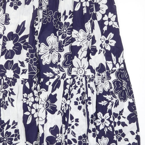Joanna Hope Womens Blue Floral Cotton A-Line Skirt Size 16