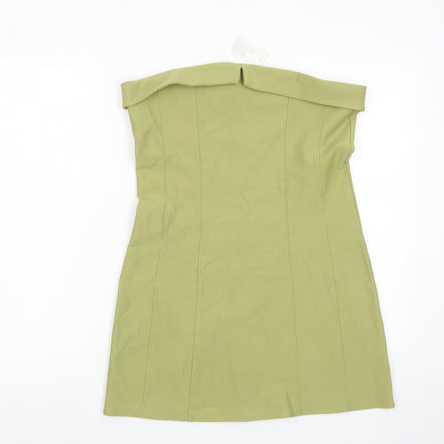 Urban Outfitters Womens Green Viscose Bodycon Size L Off the Shoulder Zip - Bandeau Dress