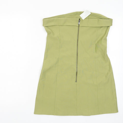 Urban Outfitters Womens Green Viscose Bodycon Size L Off the Shoulder Zip - Bandeau Dress