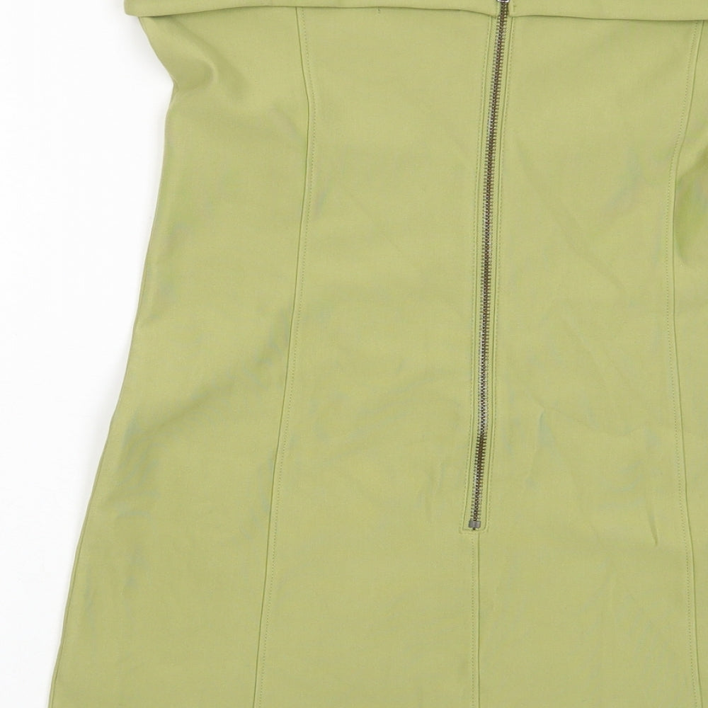 Urban Outfitters Womens Green Viscose Bodycon Size L Off the Shoulder Zip - Bandeau Dress