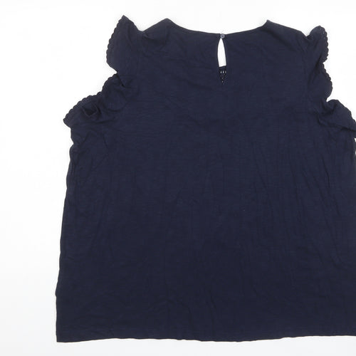 Marks and Spencer Womens Blue Cotton Basic T-Shirt Size 22 Crew Neck - Embroidered