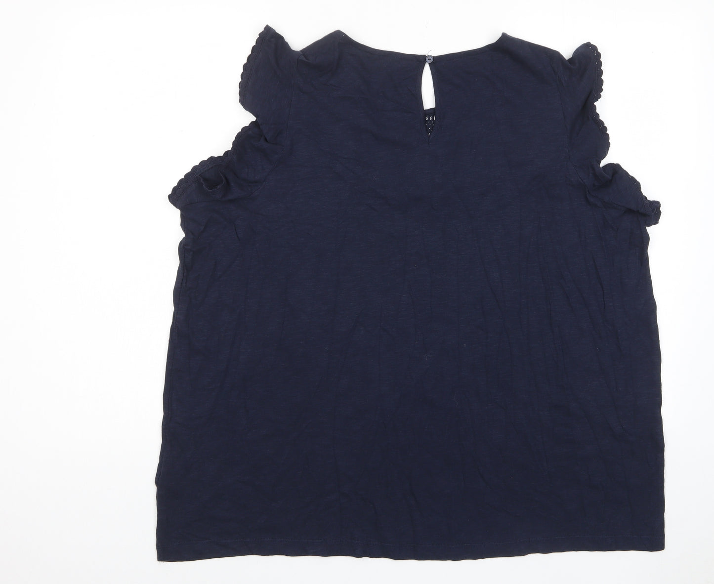 Marks and Spencer Womens Blue Cotton Basic T-Shirt Size 22 Crew Neck - Embroidered