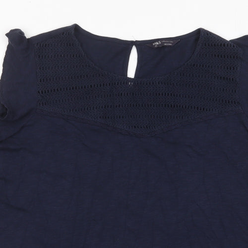 Marks and Spencer Womens Blue Cotton Basic T-Shirt Size 22 Crew Neck - Embroidered