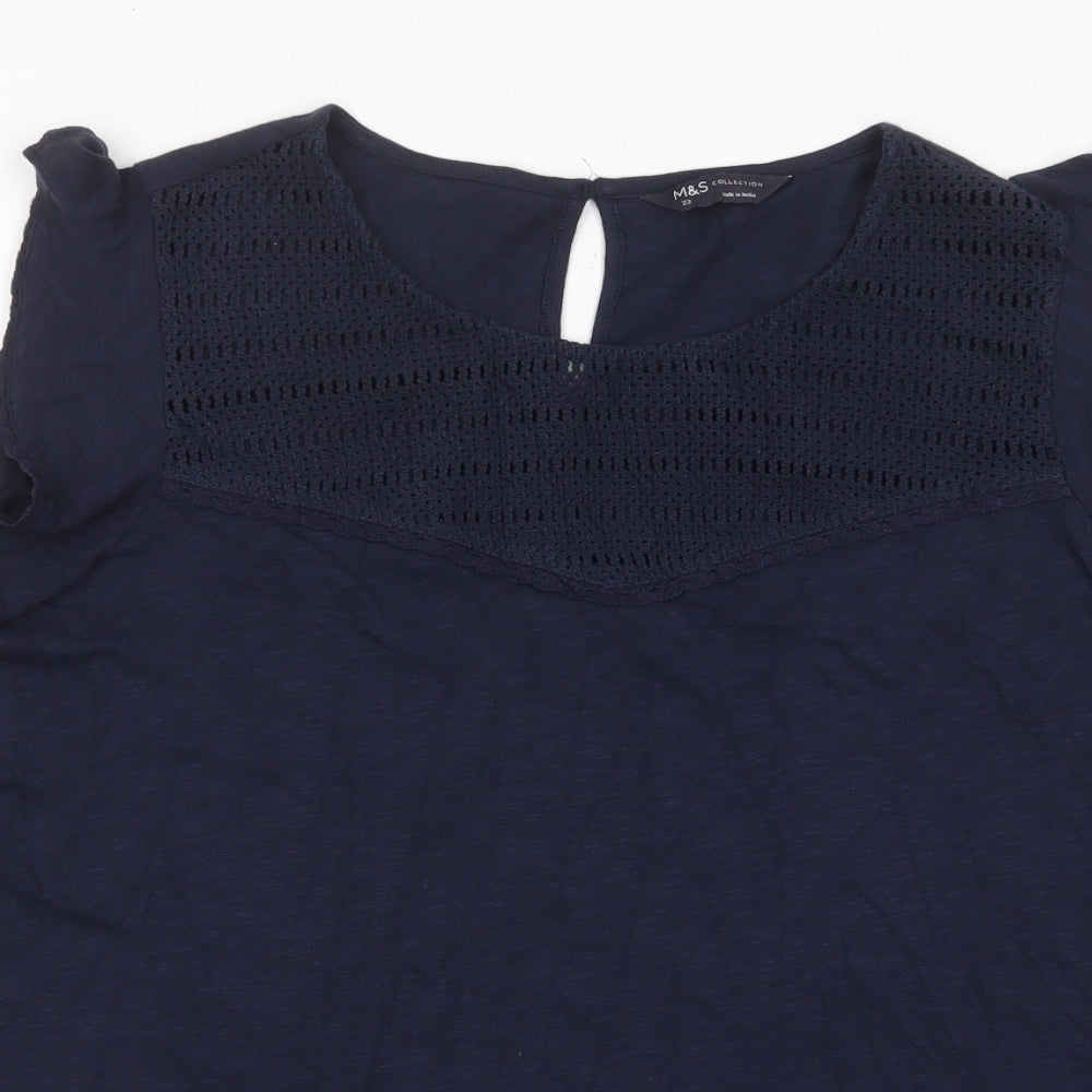 Marks and Spencer Womens Blue Cotton Basic T-Shirt Size 22 Crew Neck - Embroidered