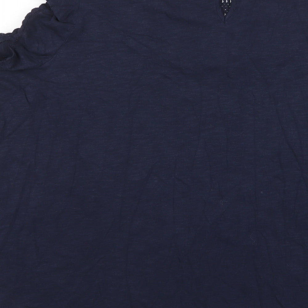 Marks and Spencer Womens Blue Cotton Basic T-Shirt Size 22 Crew Neck - Embroidered