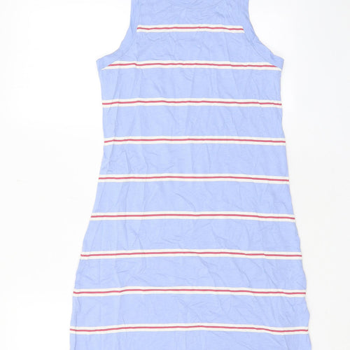 Marks and Spencer Womens Blue Striped Cotton Tank Dress Size S Crew Neck Pullover