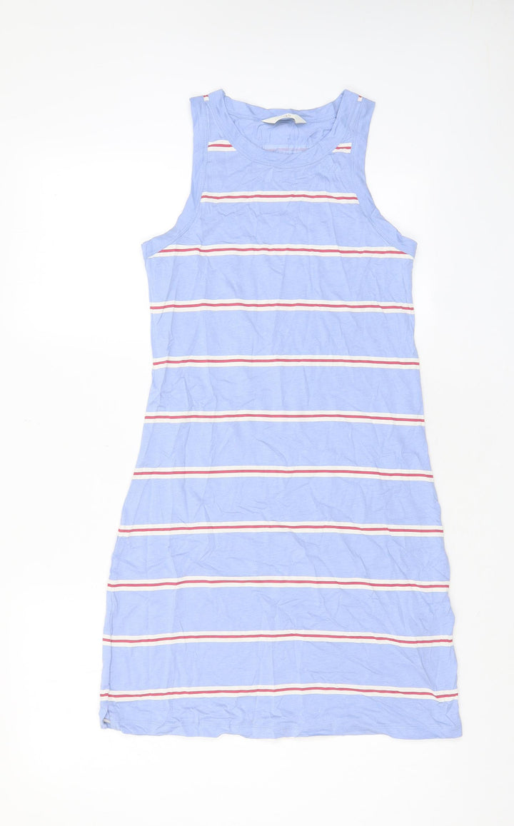 Marks and Spencer Womens Blue Striped Cotton Tank Dress Size S Crew Neck Pullover