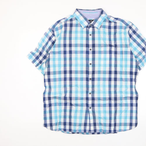 Blue Harbour Mens Blue Plaid Cotton Button-Up Size 2XL Collared Button - Pocket