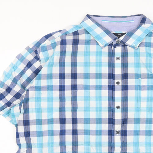 Blue Harbour Mens Blue Plaid Cotton Button-Up Size 2XL Collared Button - Pocket