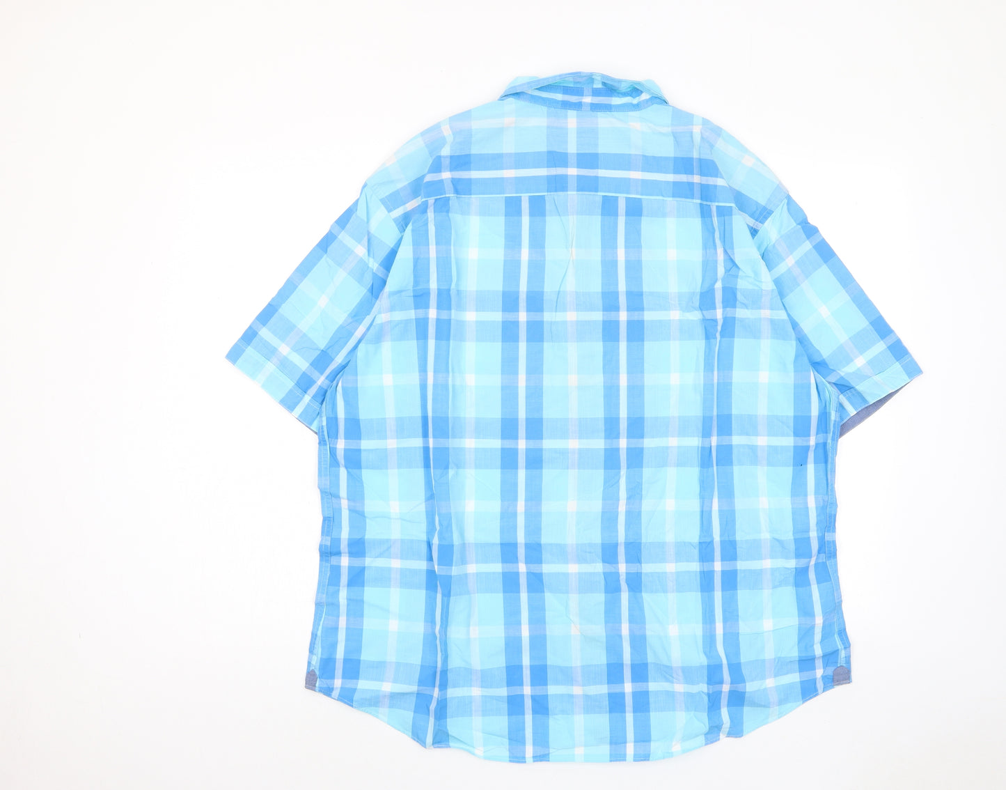 Marks and Spencer Mens Blue Plaid Cotton Button-Up Size 2XL Collared Button