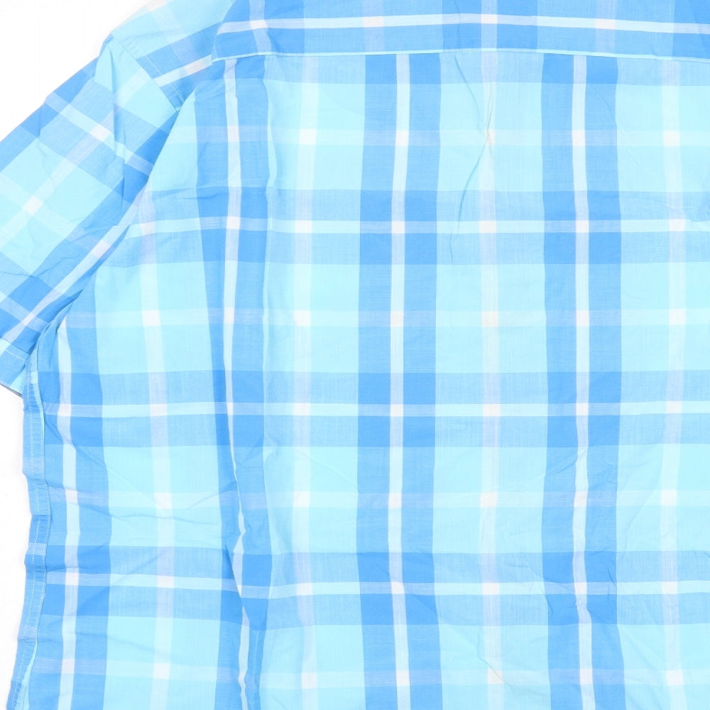 Marks and Spencer Mens Blue Plaid Cotton Button-Up Size 2XL Collared Button